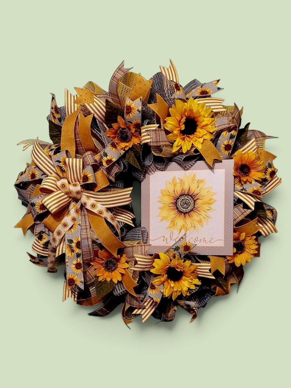 Hand Crafted Sunflower Welcome Wreath - Yellow & Grey